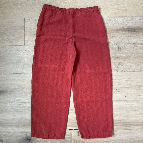 Eileen Fisher Silk Linen Suit 2 Piece Set Orange Rust Red Round Neck Sz S * - Picture 4 of 5